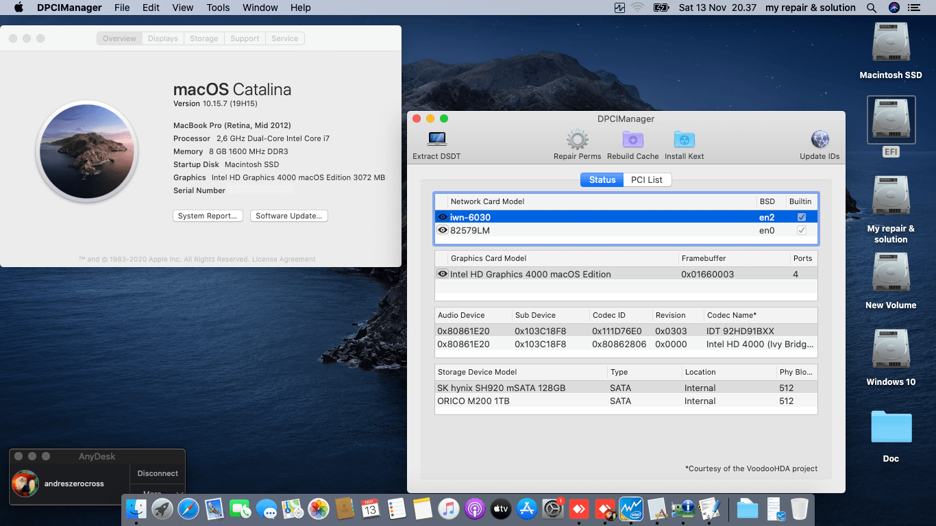 Success Hackintosh macOS Catalina 10.15.7 Build 19H15 in HP Elitebook Revolve 810 G1